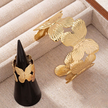 Stylish Alloy Hand Cuff Ring Set – Adjustable Fashion Jewelry for Women in Silver & Golden