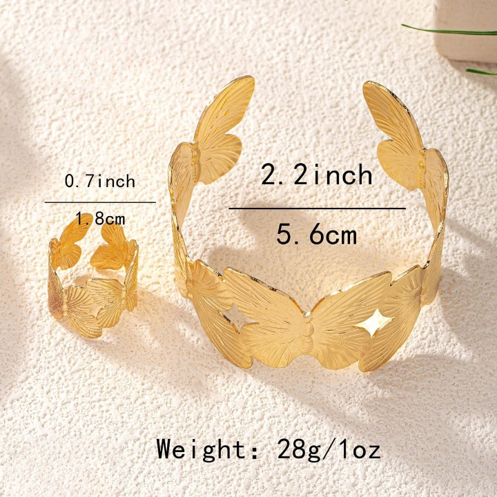 Stylish Alloy Hand Cuff Ring Set – Adjustable Fashion Jewelry for Women in Silver & Golden