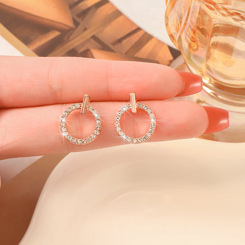 Circle Zircon Korean Earrings-Golden