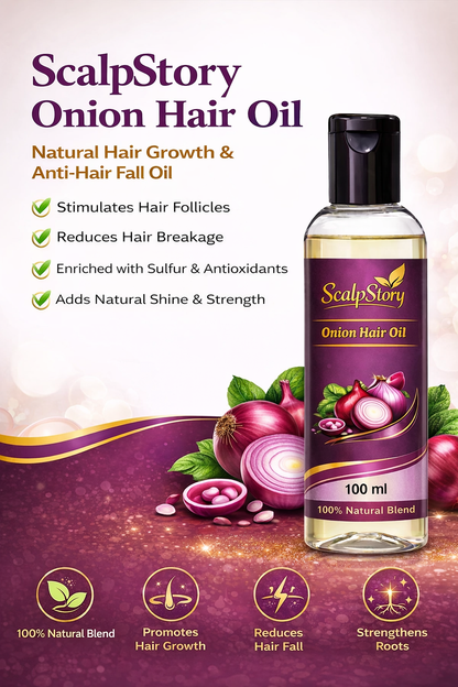 Onion Hair Oil – Natural Hair Growth & Anti-Hair Fall Oil with Sulfur & Antioxidants | Strengthens Roots & Adds Shine
