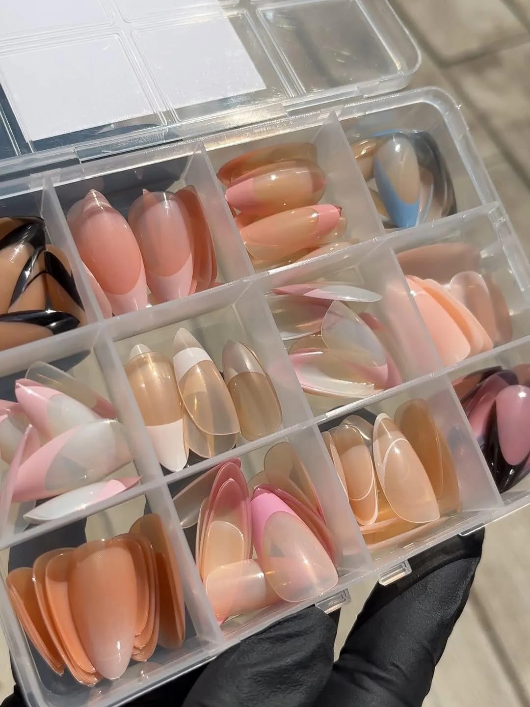 144 Pcs Multicolor False Nails Box Stylish-With Nail Glue