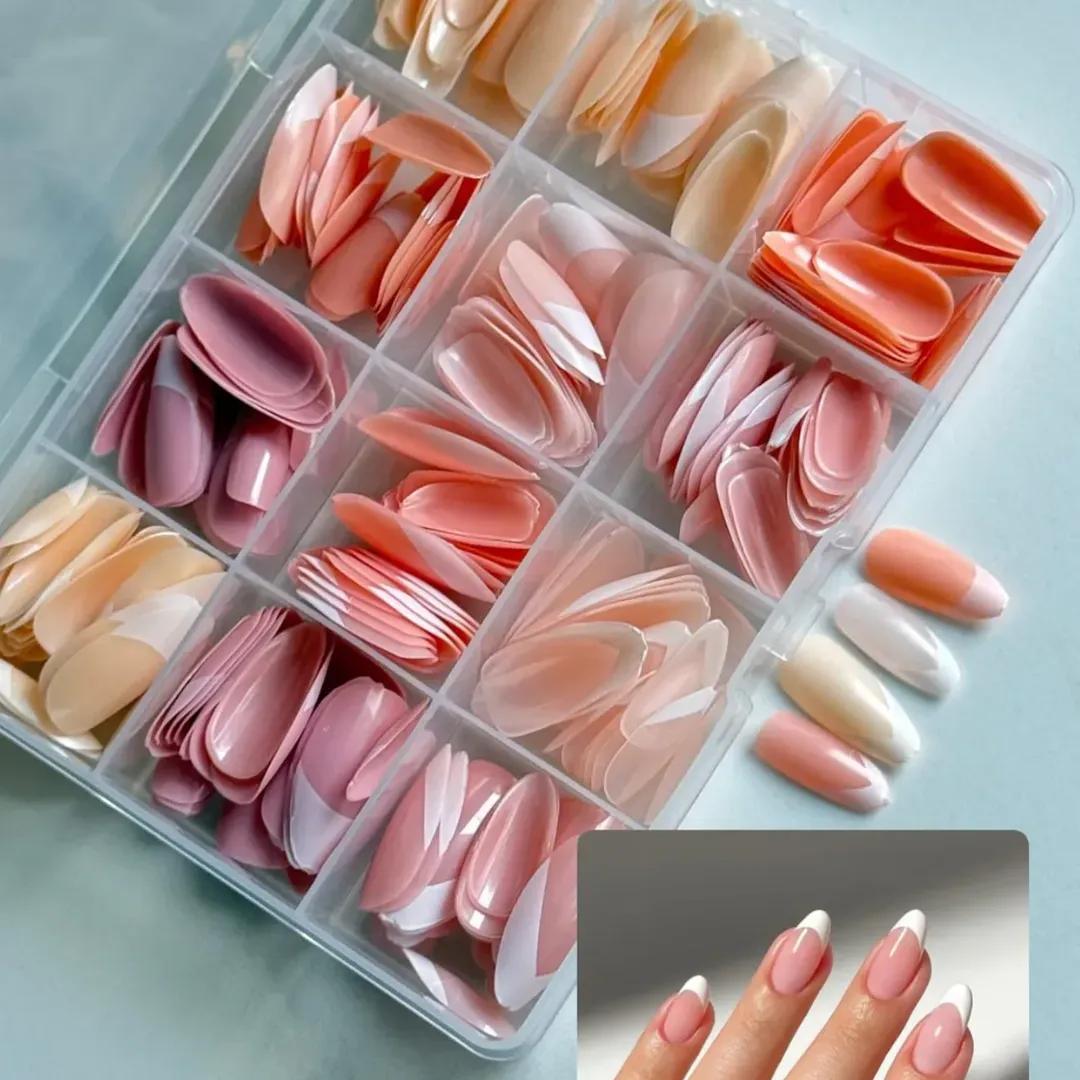 144 Pcs Multicolor False Nails Box Stylish-With Nail Glue