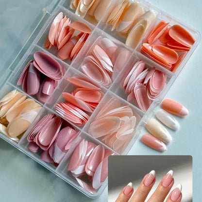 144 Pcs Multicolor False Nails Box Stylish-With Nail Glue