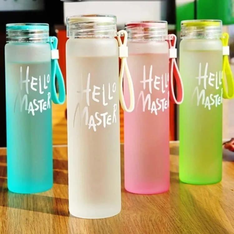 Hello Master 480ml Frosted Glass Water Bottle -Proof Portable