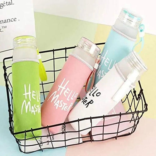 Hello Master 480ml Frosted Glass Water Bottle -Proof Portable