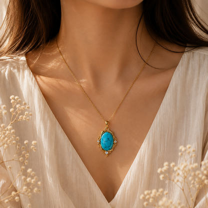 Turquoise Vintage Grace – Elegant Gold Turquoise Pendant Necklace