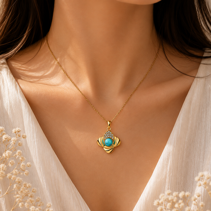 Turquoise Bloom – Elegant Gold & Turquoise Pendant Necklace