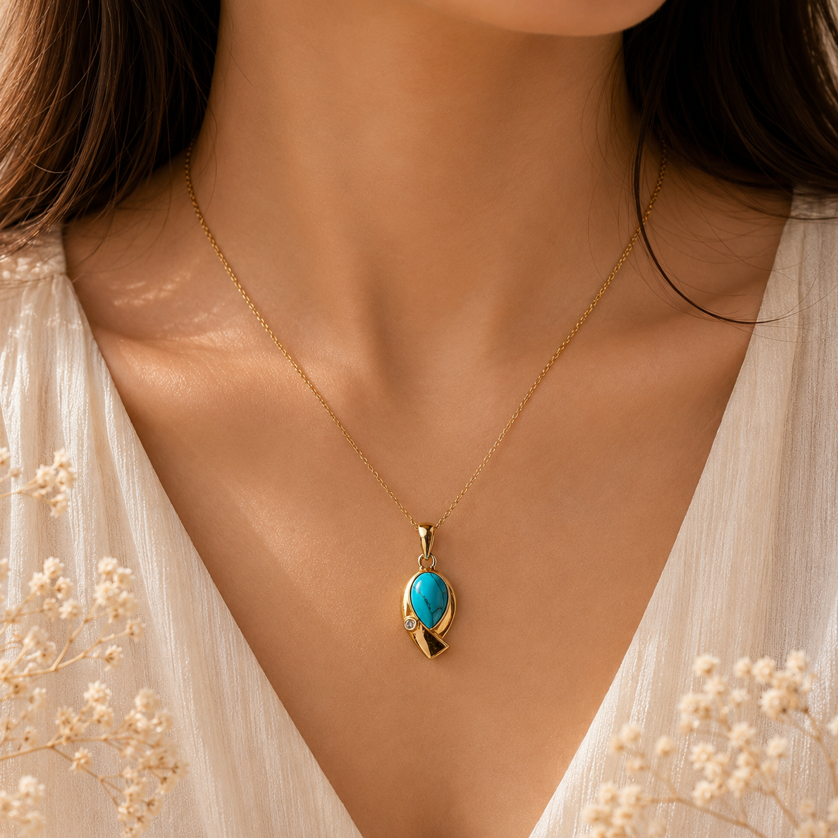 Turquoise Teardrop Necklace | Elegant Gold-Tone Pendant