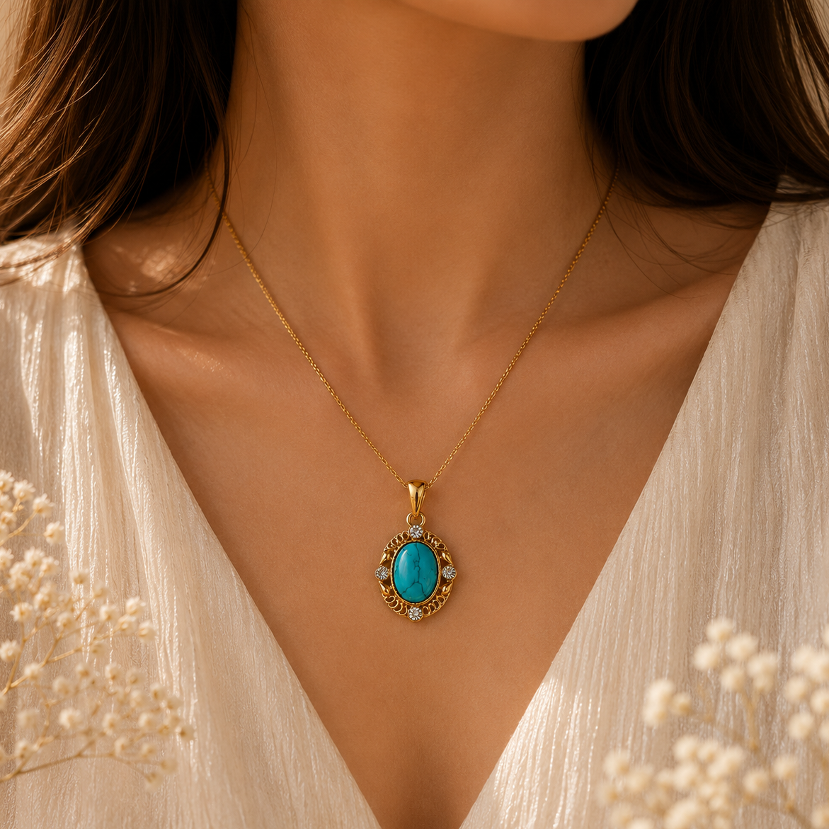Turquoise Royal Elegance Necklace | Gold-Tone Statement Pendant