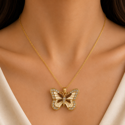 Champagne Butterfly Pendant Necklace | Luxury Gold-Tone Chain