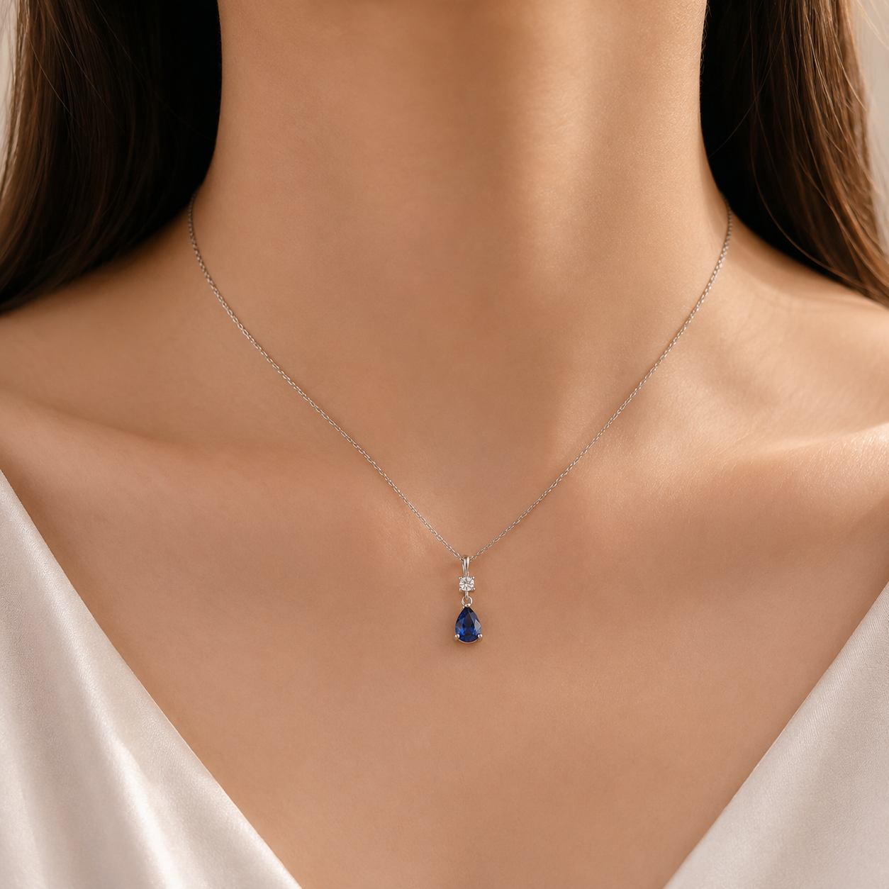 Sapphire Teardrop Pendant Necklace