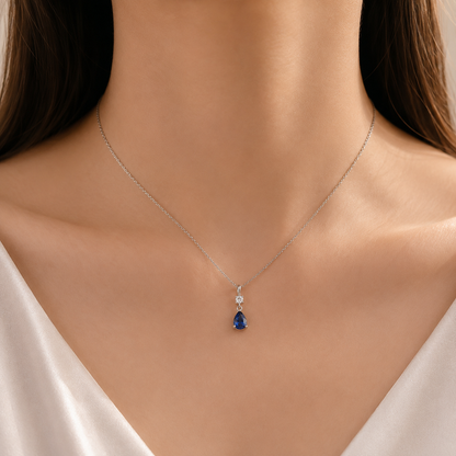 Sapphire Teardrop Pendant Necklace
