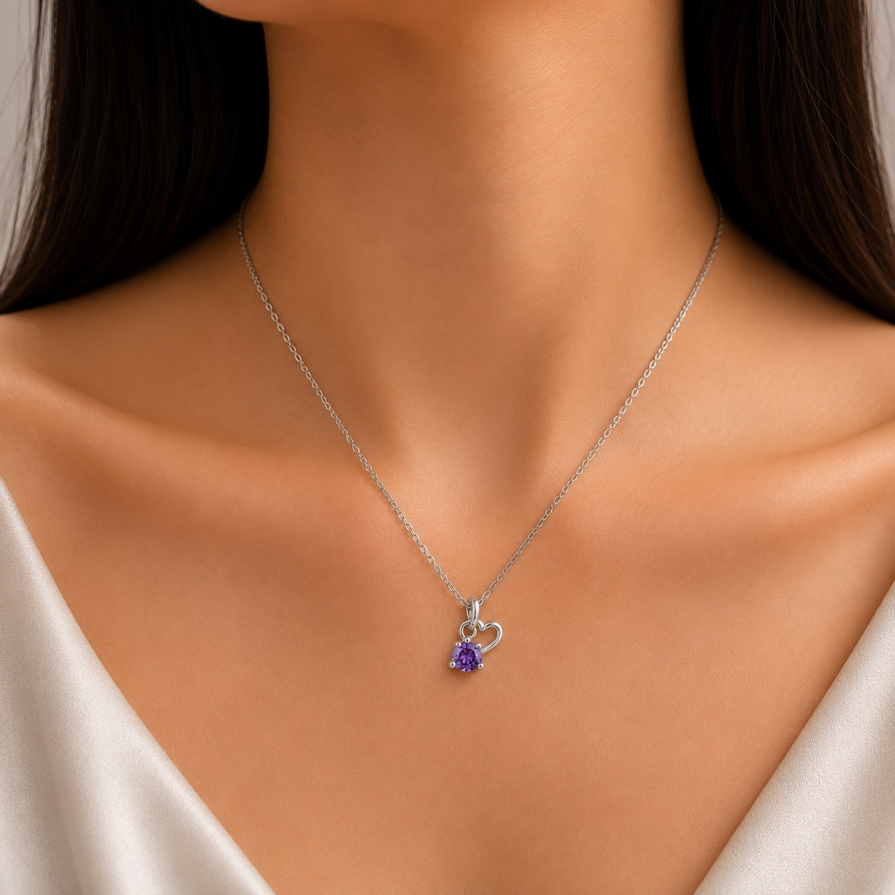 Purple Heart Crystal Pendant Necklace
