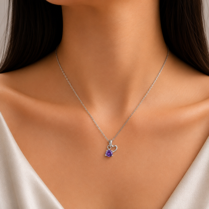 Purple Heart Crystal Pendant Necklace