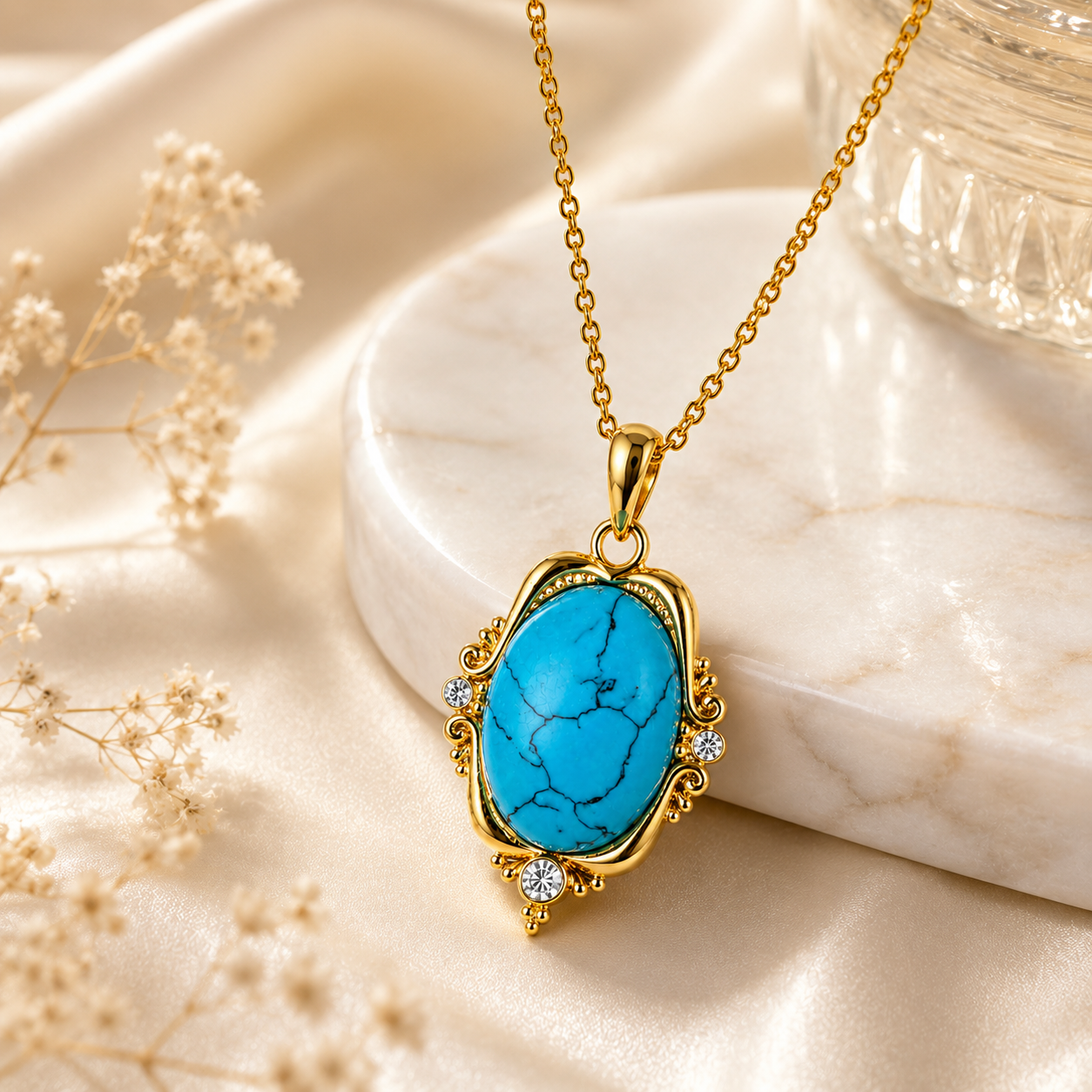 Turquoise Vintage Grace – Elegant Gold Turquoise Pendant Necklace