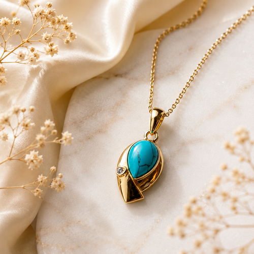 Turquoise Teardrop Necklace | Elegant Gold-Tone Pendant