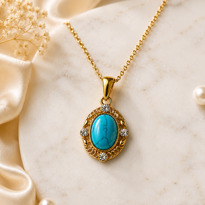 Turquoise Royal Elegance Necklace | Gold-Tone Statement Pendant