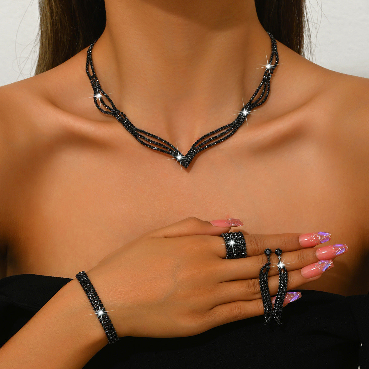 Stunning Rhinestone 3-Piece Jewelry Set for Pakistani Women