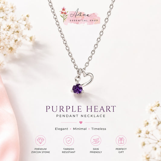 Purple Heart Crystal Pendant Necklace